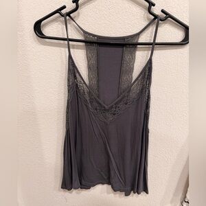 American Eagle Outfitters Soft & Sexy Gray Lace Tank Top